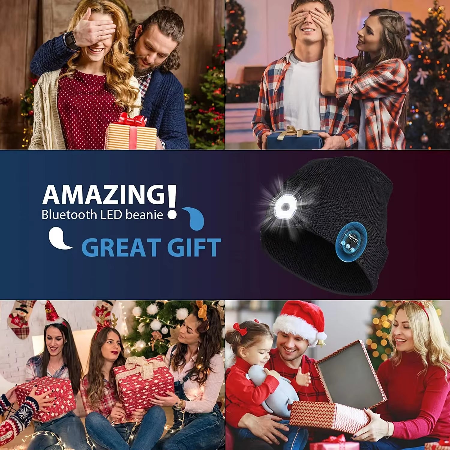 Fashion Warm Beanie LED Hat Bluetooth Wireless Stereo Headset Music Player with MIC Support Dimming LED Light Rechargeable